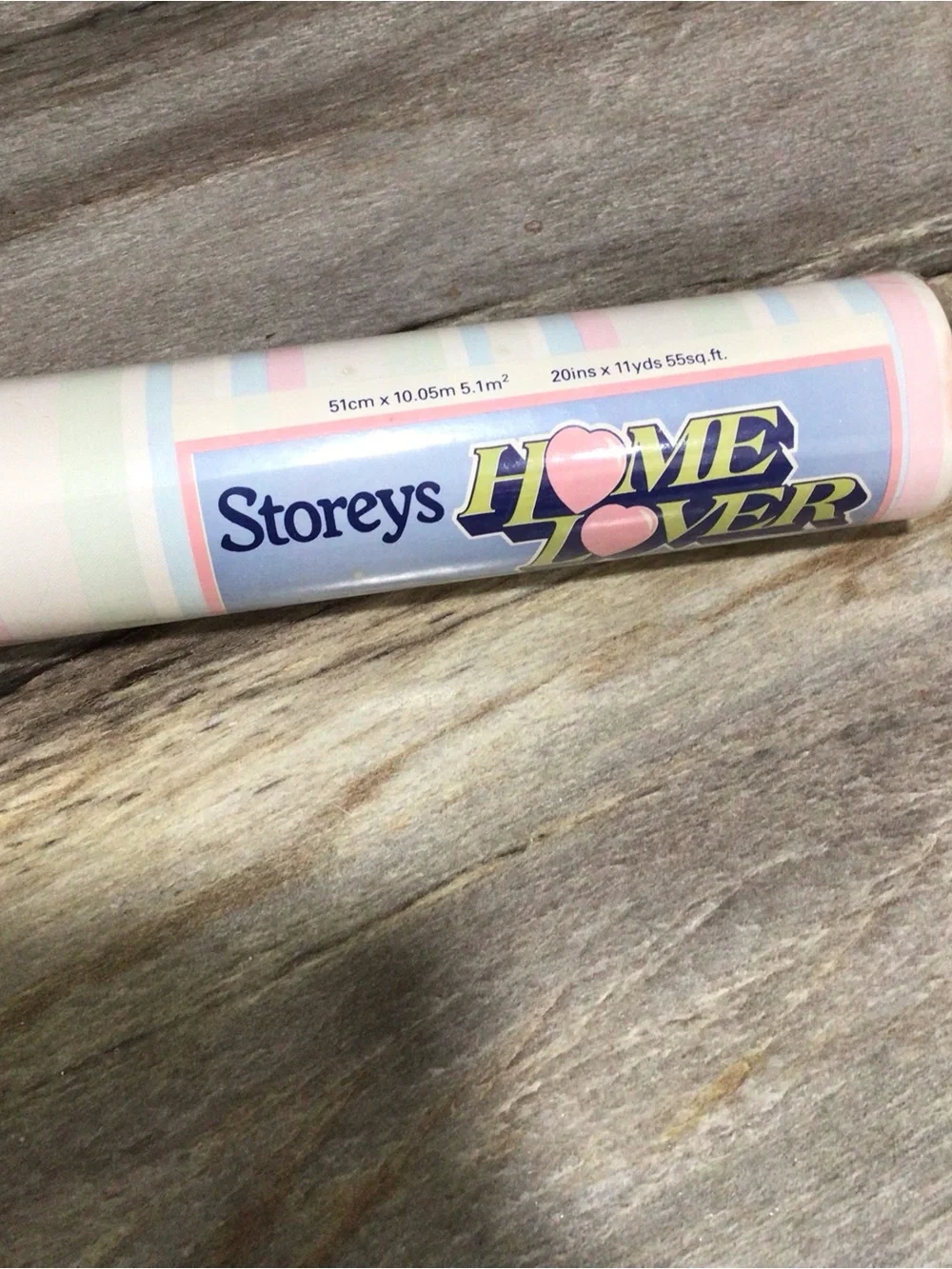 Vintage 1980s Storeys Home Lover Pastel Stripe Vinyl Wallpaper Roll Sealed UK.
